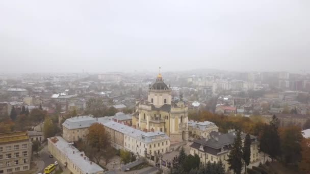 Vista Aérea Catedral San Jorge Lviv Ucrania — Vídeos de Stock