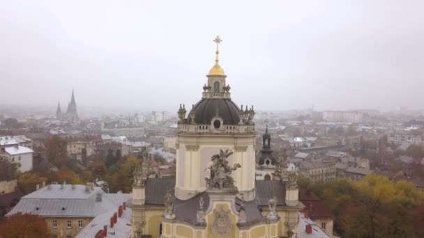 Vista Aérea Catedral São Jorge Lviv Ucrânia — Vídeo de Stock
