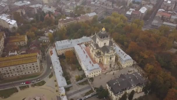 Vista Aérea Catedral San Jorge Lviv Ucrania — Vídeo de stock