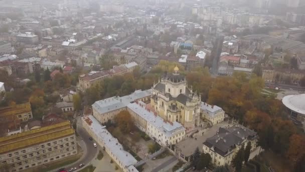 Flygfoto Över Saint George Katedralen Lviv Ukraina — Stockvideo