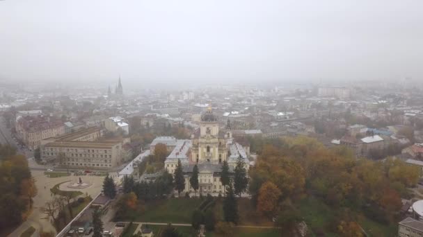 Vista Aérea Catedral San Jorge Lviv Ucrania — Vídeos de Stock
