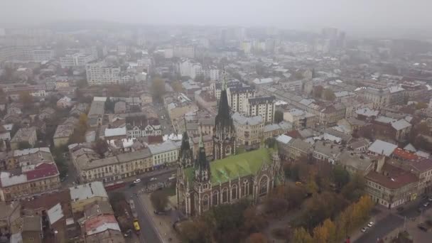 Luchtfoto Van Olha Elizabeth Kerk Lviv Oekraïne — Stockvideo