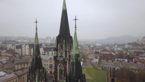 Εναέρια Άποψη Του Κοιτάξτε Τύπος Και Εκκλησία Elizabeth Λβιβ Ουκρανία — Αρχείο Βίντεο