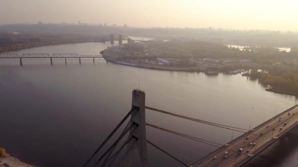 Aérien Pont Pivnichniy Kiyv Automne Coucher Soleil — Video