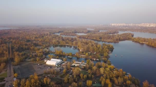 Antenne Recreatiepark Obolon District Kiyv Herfst Tijd — Stockvideo