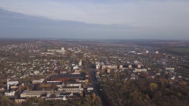 Aérea Pequeña Ciudad Kamianka Ucrania Tiempo Otoño — Vídeo de stock