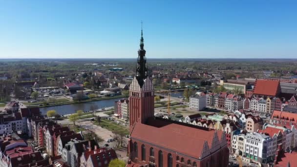 Flygbild Över Elblags Gamla Stadsdel Polen — Stockvideo