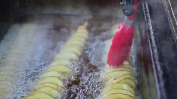 Tranches Pommes Terre Minces Sont Friture Dans Graisse Profonde — Video