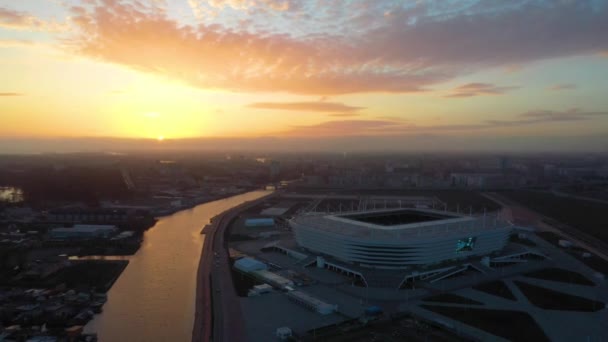 Aerial Het Kaliningrad Stadion Zonsondergang — Stockvideo