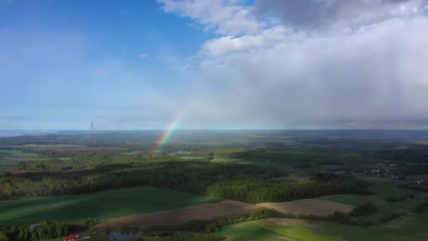 Aerial View Rainbow Rain Spring — Stock Video