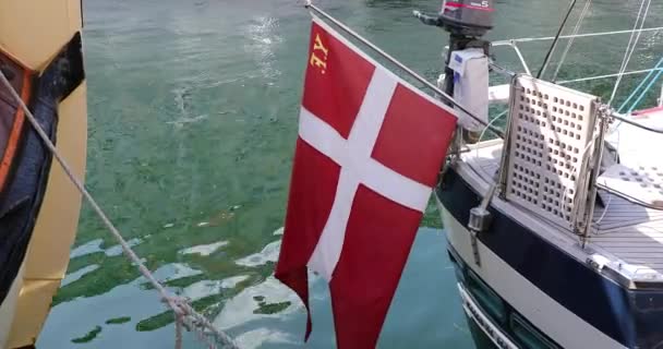 Danmarks Flagga Aktern Ett Fartyg — Stockvideo