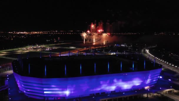 Феєрверк Над Стадіону Вночі Калінінграді Росія — стокове відео