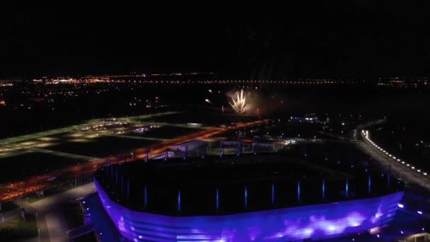 Vuurwerk Boven Het Stadion Nachts Kaliningrad Rusland — Stockvideo