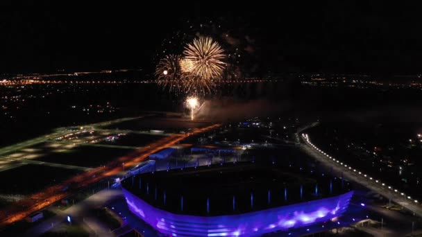 Feuerwerk Über Dem Stadion Der Nacht Kaliningrad Russland — Stockvideo