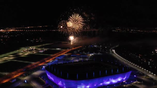 Fuochi Artificio Sopra Stadio Notte Kaliningrad Russia — Video Stock