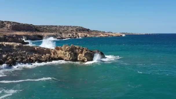 Stony Coast Mediterranean Island View Drone Slow Motion — ストック動画