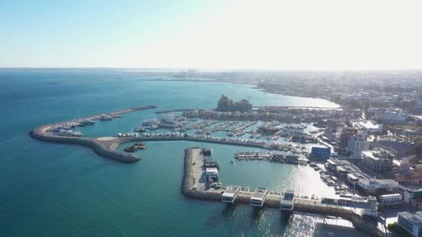 Luchtfoto Van Nieuwe Jachthaven Limassol Cyprus — Stockvideo