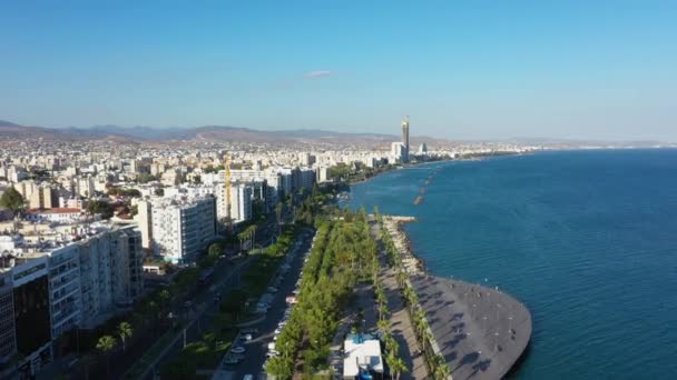 Letecký Pohled Promenádu Limassolu Kypr — Stock video
