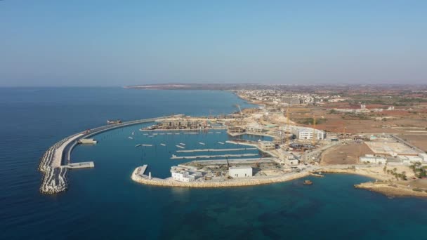 Costruzione Del Nuovo Porto Turistico Ayia Napa Cipro Vista Aerea — Video Stock