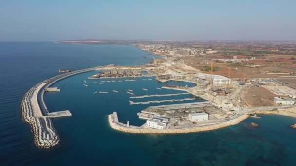 Construção Uma Nova Marina Ayia Napa Chipre Vista Aérea — Vídeo de Stock