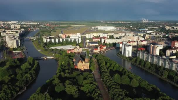 Kathedraal Van Kaliningrad Rusland Uitzicht Vanaf Drone Hyper Lapse — Stockvideo