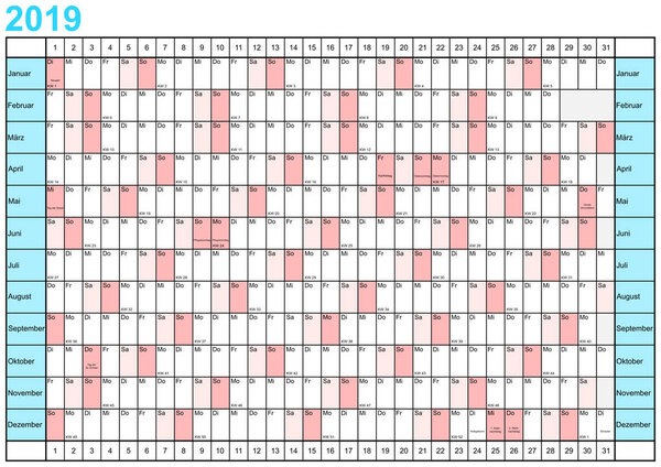 Simple Year Planner 2019 linearly in German