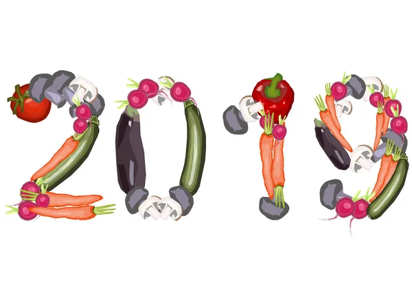 2019 hecho de varias verduras — Archivo Imágenes Vectoriales