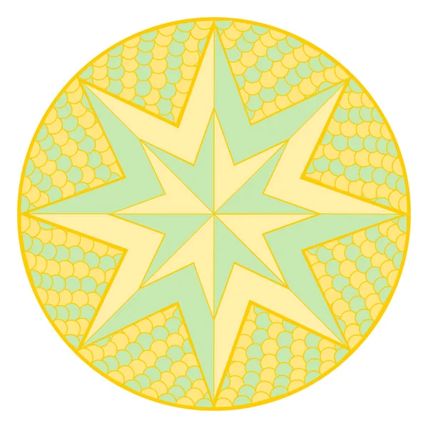 Мандала-зірка в помаранчевому і зеленому на білому — стоковий вектор