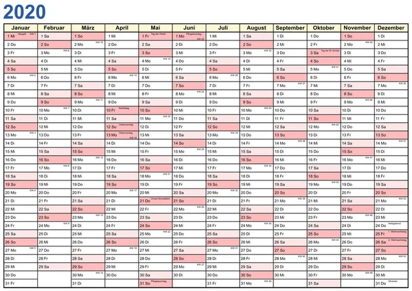 Year Planner 2020 Germany — Stock vektor