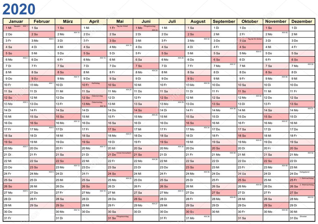 Year Planner 2020 Germany