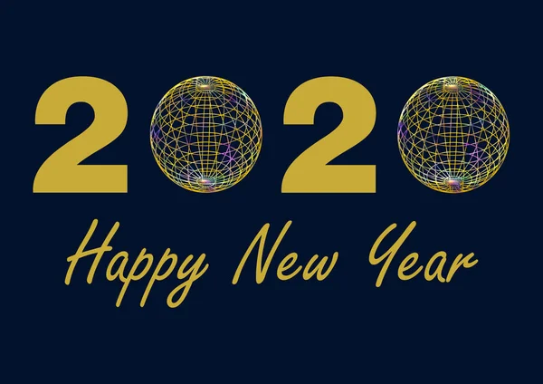 Date 2020 in gold, with the zeros replaced by colorful wire balls with HNY greeting — Stock Photo, Image