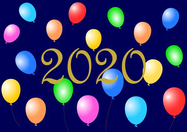 Golden 2020 with colorful balloons — Stock Photo, Image