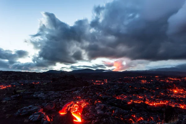 Eruzione Vulcanica Tolbachik Notte Kamchatka Russia — Foto Stock