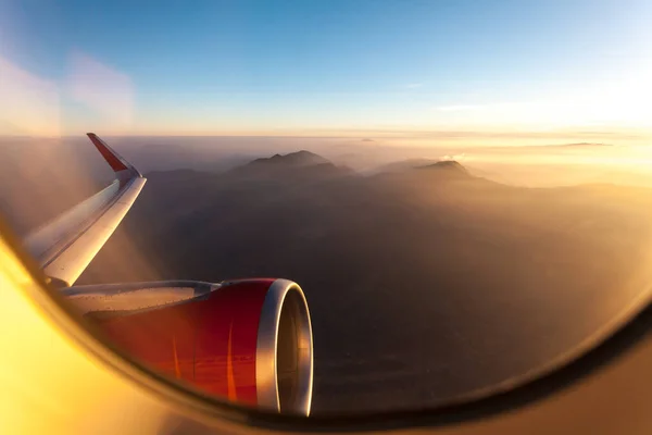 Vista Aérea Para Montanhas Himalaia Pôr Sol Pórtico Avião Conceito — Fotografia de Stock