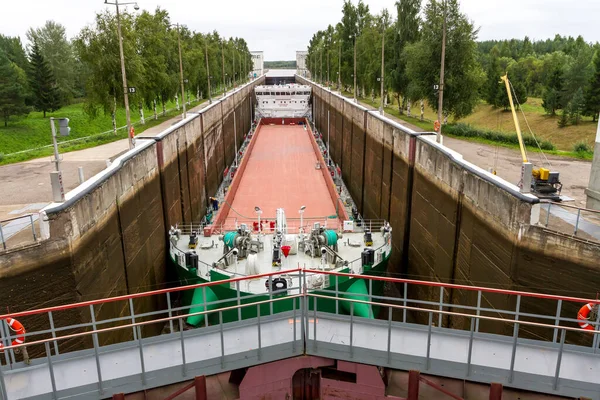 Vytegra Russie Août 2015 Cargo Entre Dans Porte Entrée Mer — Photo