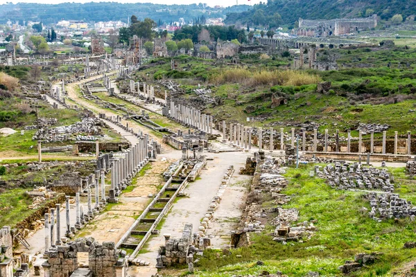 Widok Góry Starożytnego Miasta Perge Pobliżu Antalya Turcja — Zdjęcie stockowe