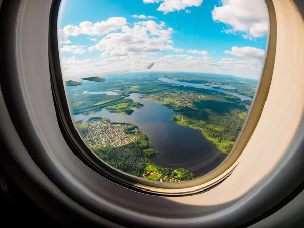 Vista Planeta Terra Através Pórtico Avião — Fotografia de Stock