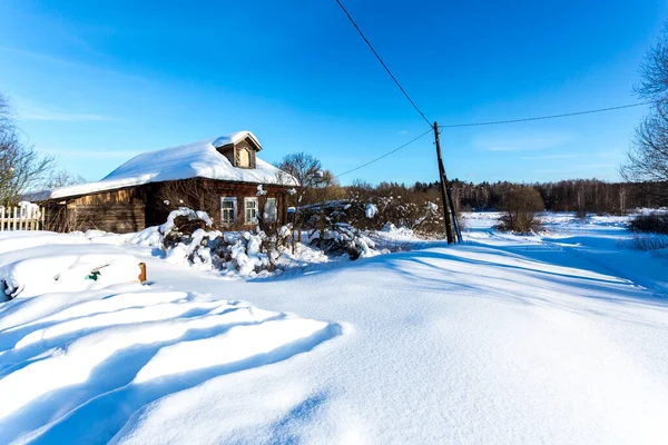 Traditionelles Russisches Dorf Schneebedeckten Frostwinter — Stockfoto