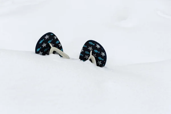 Flip Flops Neve Macia Branca Sonhos Sobre Férias Verão Conceito — Fotografia de Stock