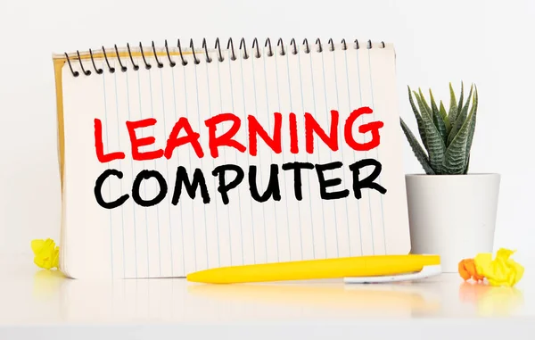 Word writing text Learning Computer. Business concept for learn more about each of the components in the computer Paper blue desk computer keyboard office study notebook chart numbers memo.