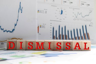 DISMISS sözcüğü beyaz üzerine izole yapı taşları ile yapılır