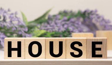 Küp bloklardaki ahşap bir masada nakit avro ve dolar geçmişi olan bir ev mesajı. İpotek kavramı.