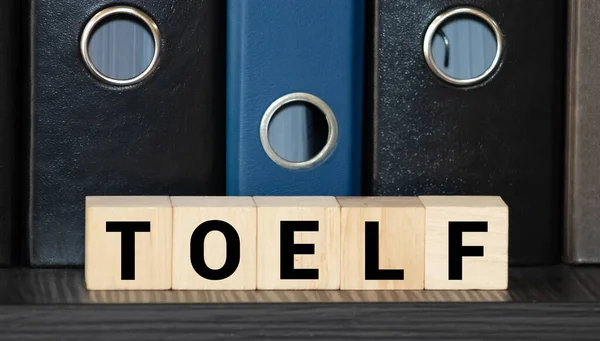 Toefl Palabras Bloques Madera Con Letras Test English Foreign Language —  Fotos de Stock