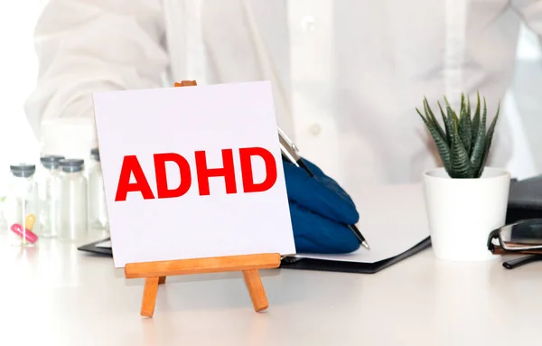 Unge Gosse Har Adhd Text Skriven Svarta Tavlan Adhd Uppmärksamhetunderskott — Stockfoto