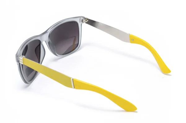 Sonnenbrille Mit Breitem Rahmen Und Gelbem Glas Isoliert Auf Weiß — Stockfoto