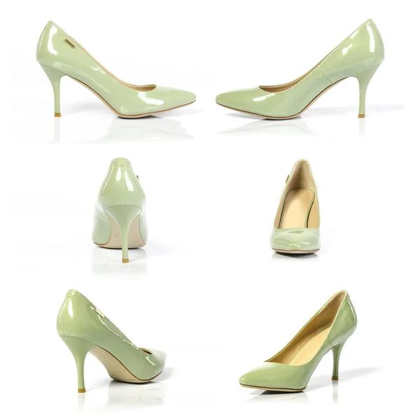 Green Heels Different Angles White Background — Stock Photo, Image