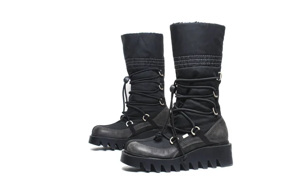 Zwarte Platform Hoge Laarzen Geïsoleerd Wit — Stockfoto