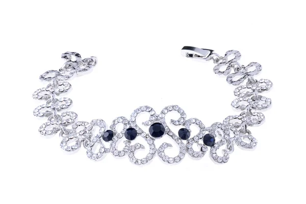 Bracelet Argent Avec Diamants Sur Fond Blanc — Photo