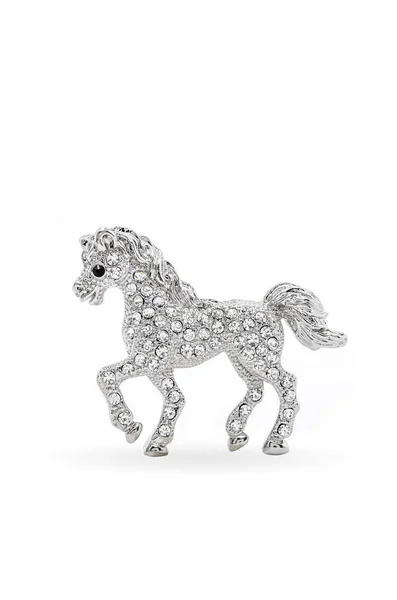 Broche Forme Cheval Avec Diamants Sur Fond Blanc — Photo