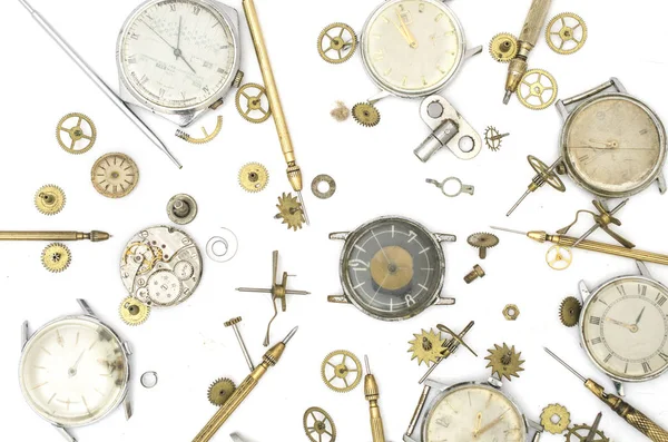 Texture Dei Vecchi Dettagli Meccanici Orologio Polso Strumenti — Foto Stock